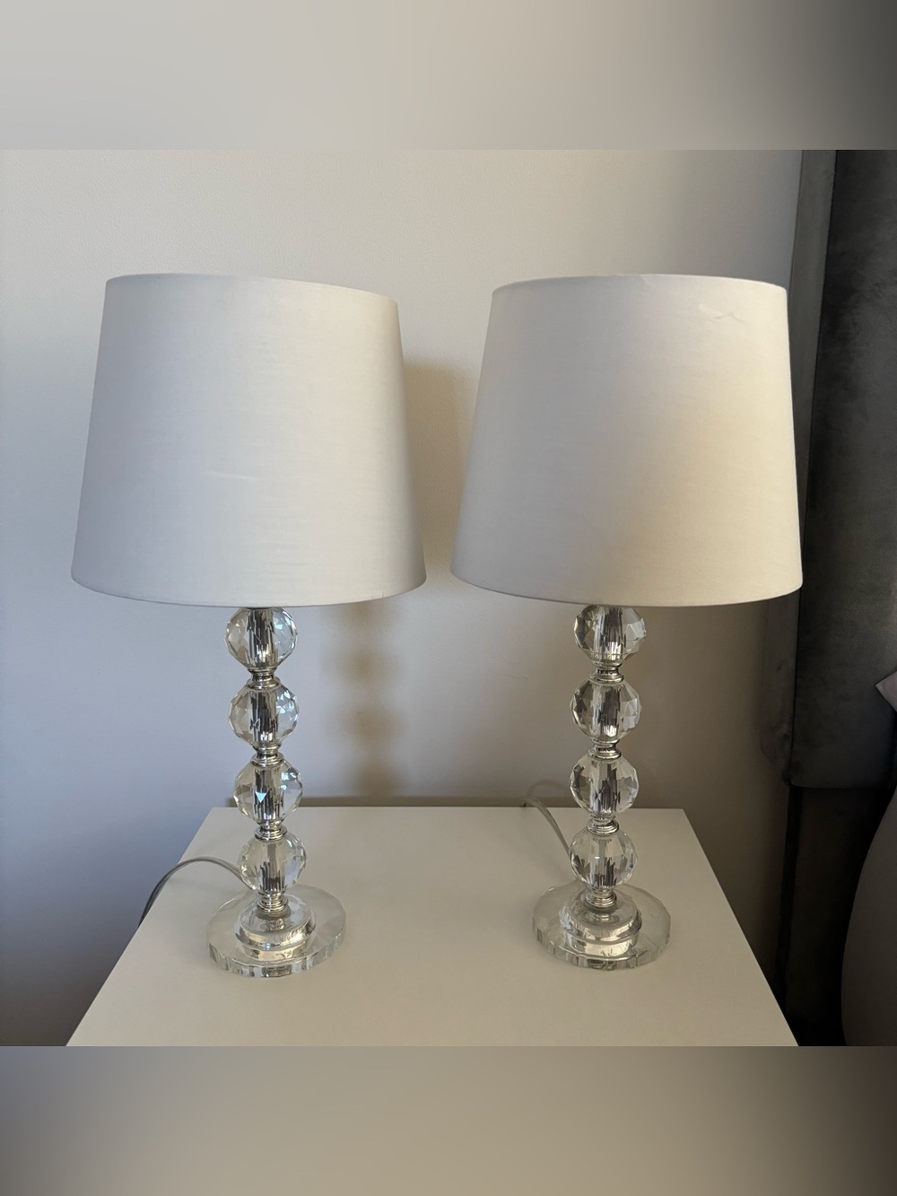 Crystal Table Lamps with White Shade - Set of 2